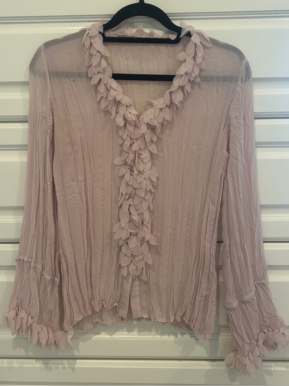 Light Pink Floral-Trim Sheer Blouse - Women